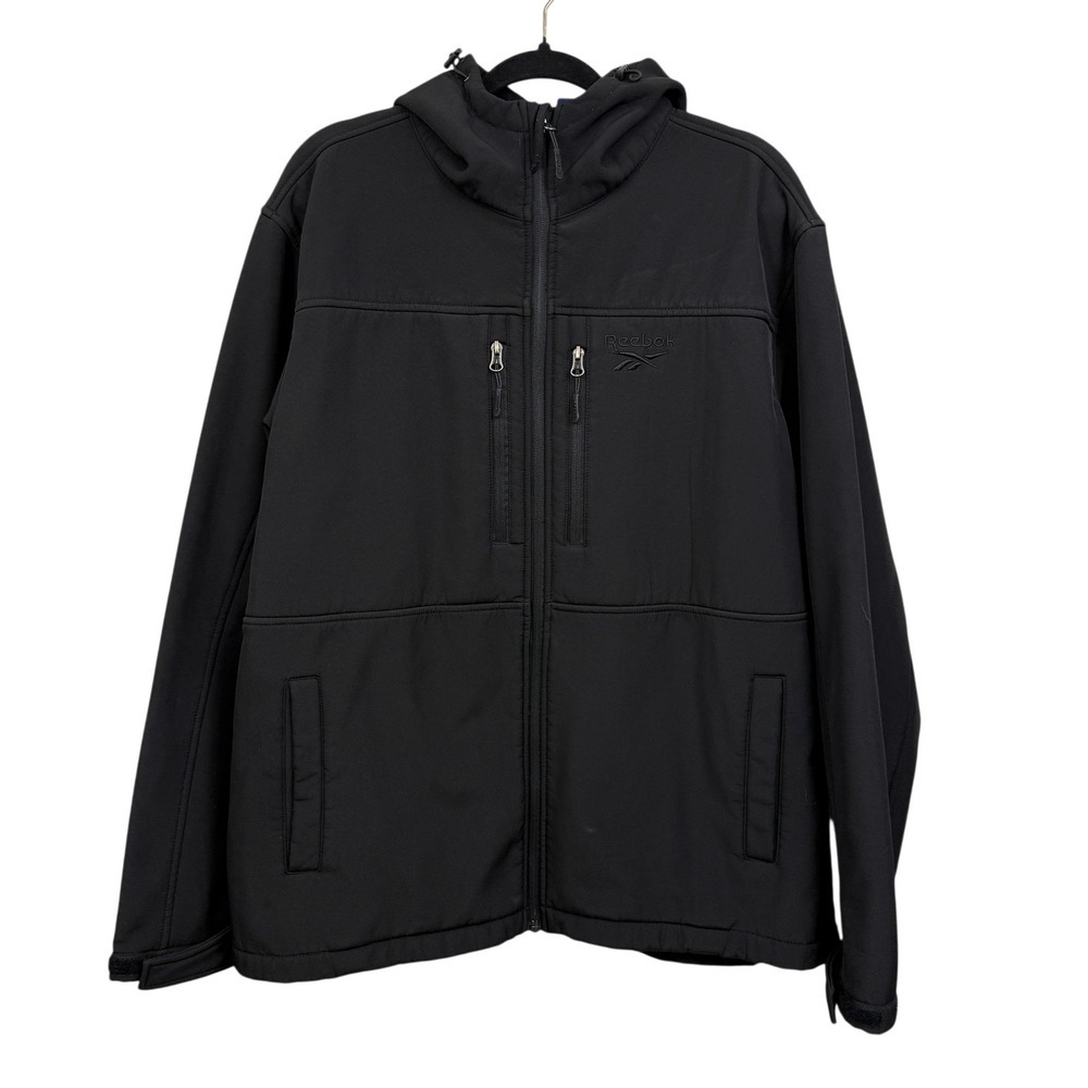 Reebok Men's 2XL Black Hooded Softshell Activewear Jacket Full Zip Fleece Lined